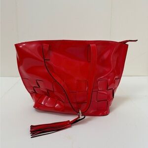 Red Woven Tote Bag